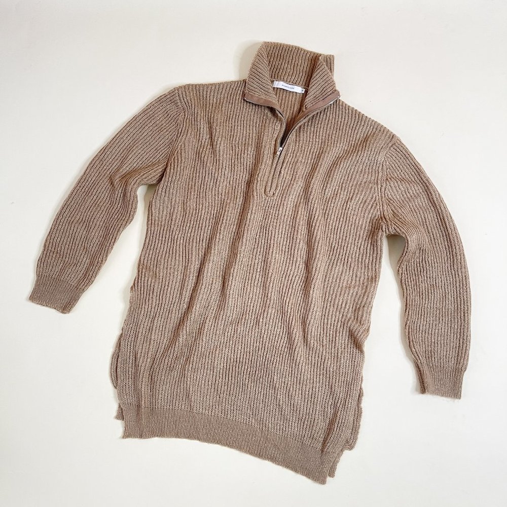 Avantlook Tan Oversized Long Sleeves Half Zip Knitted Sweater camel cozy Size M